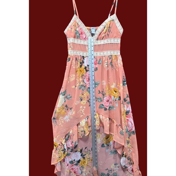 Rue 21 -Women's Summer Sleeveless High Low Hem Ruffle Floral Dress- Pink -Medium - Picture 6 of 16